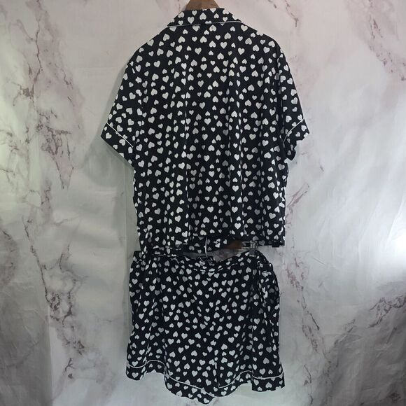 Anthropologie Pajamas Womens 2X Black White PJ Set Shorts Heart Polka Dot Button - Picture 5 of 15